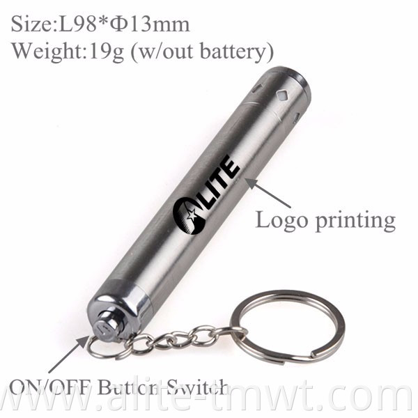 Stainless Steel AAA Battery LED Small Flashlight with Key Chain